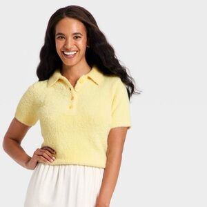 NWT Target Short Sleeve Polo Collar Fuzzy Sweater Top
